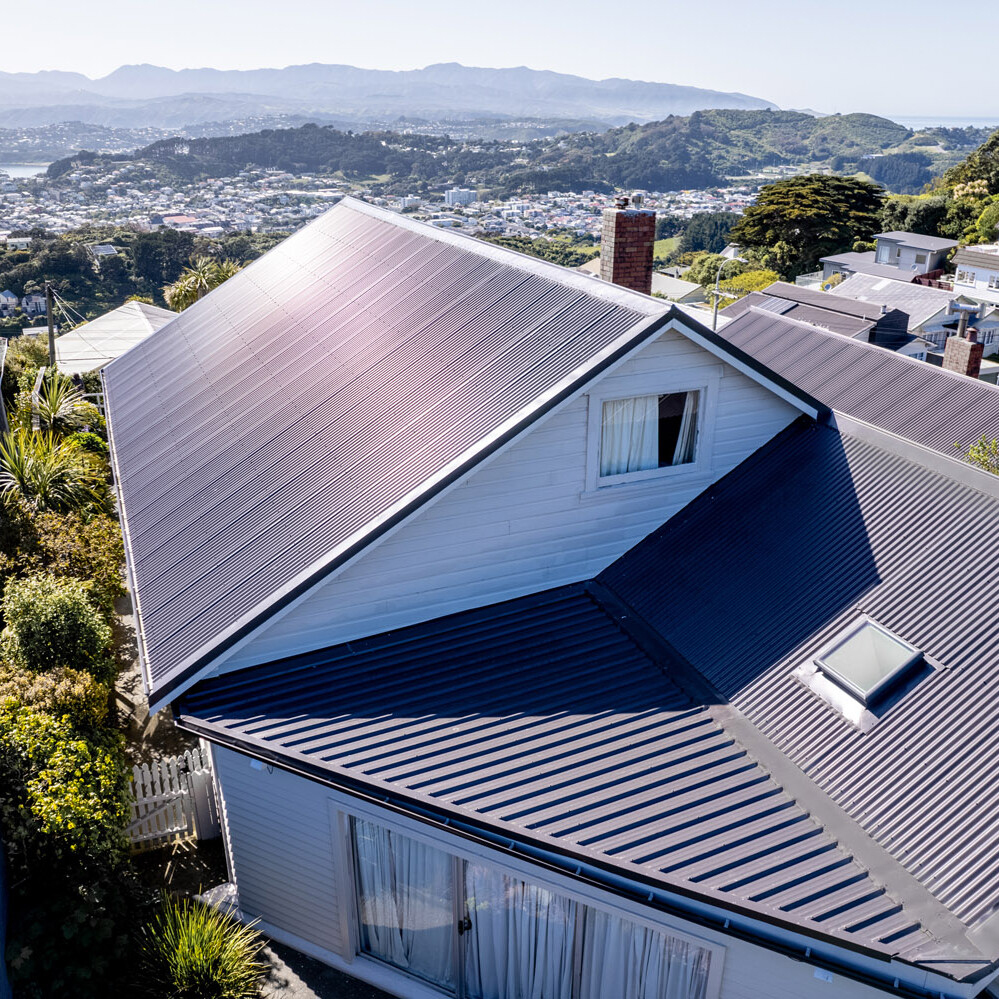 Close up aerial shot of a roof in Brooklyn